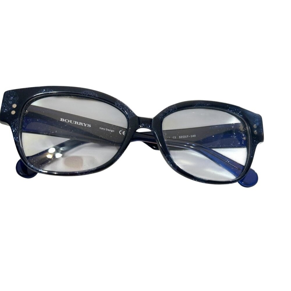 CE Bourrys Womens Eyeglass Frames Italy Design Blue Sparkle Case Cleaning Cloth